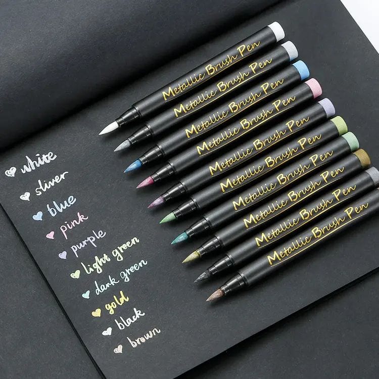 The Art Journey Tech & Office The Art Journey 10 Colour Metallic Brush Pen Set ART019