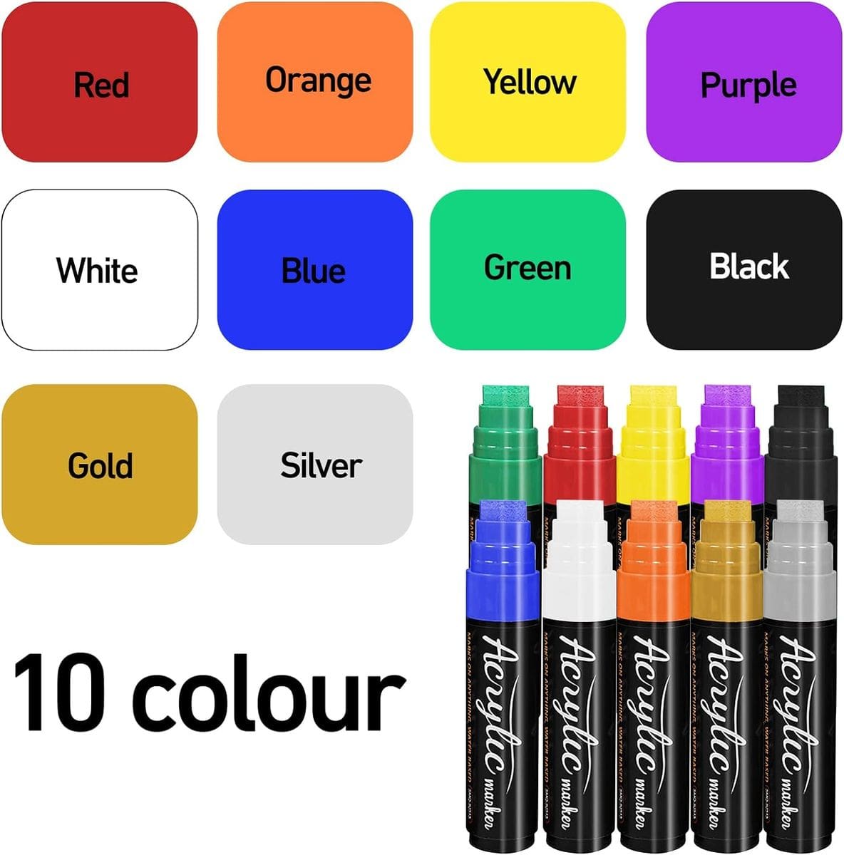 The Art Journey Tech & Office The Art Journey 10-Piece Premium Acrylic Paint Marker Set, Broad 15mm Nib ART012