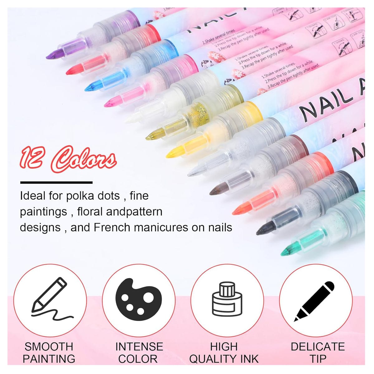 The Art Journey Tech & Office The Art Journey 12 Color 3D Nail Art Pens Set Nail Point Graffiti Dotting Pens ART013