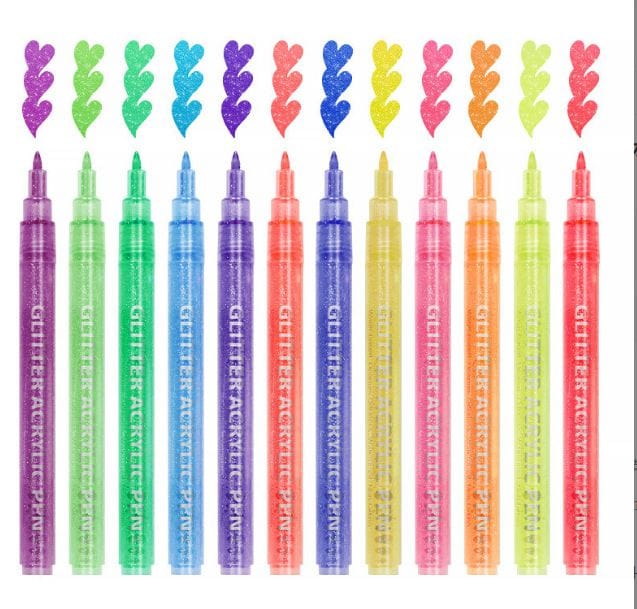 The Art Journey Tech & Office The Art Journey 12 Color Glitter Acrylic Pen Set ART011 (7802269892697)