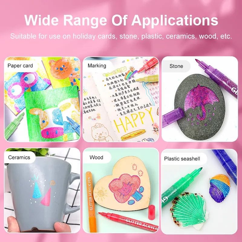 The Art Journey Tech & Office The Art Journey 12 Color Glitter Acrylic Pen Set ART011 (7802269892697)