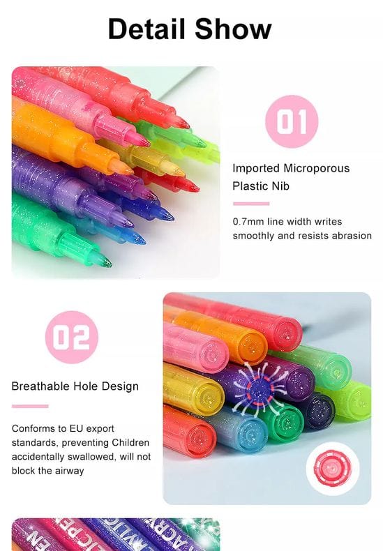 The Art Journey Tech & Office The Art Journey 12 Color Glitter Acrylic Pen Set ART011 (7802269892697)