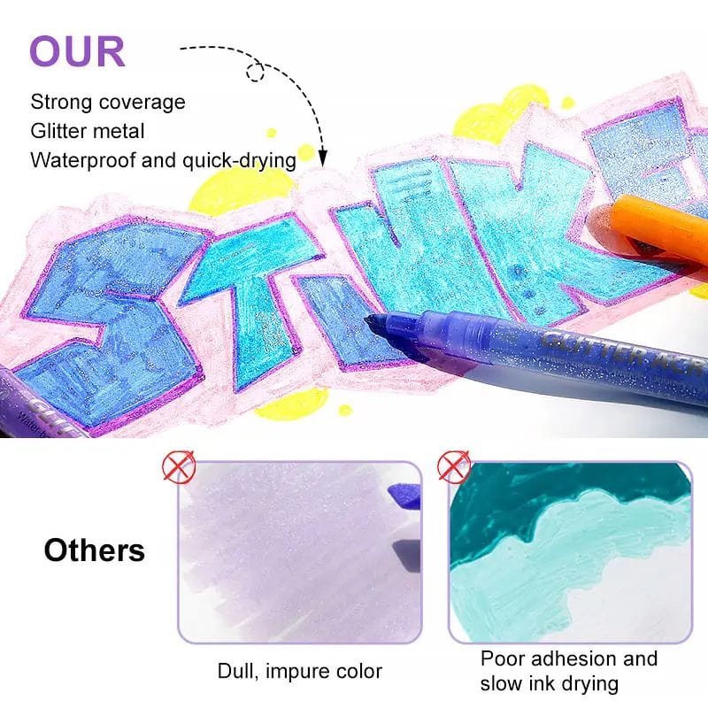 The Art Journey Tech & Office The Art Journey 12 Color Glitter Acrylic Pen Set ART011