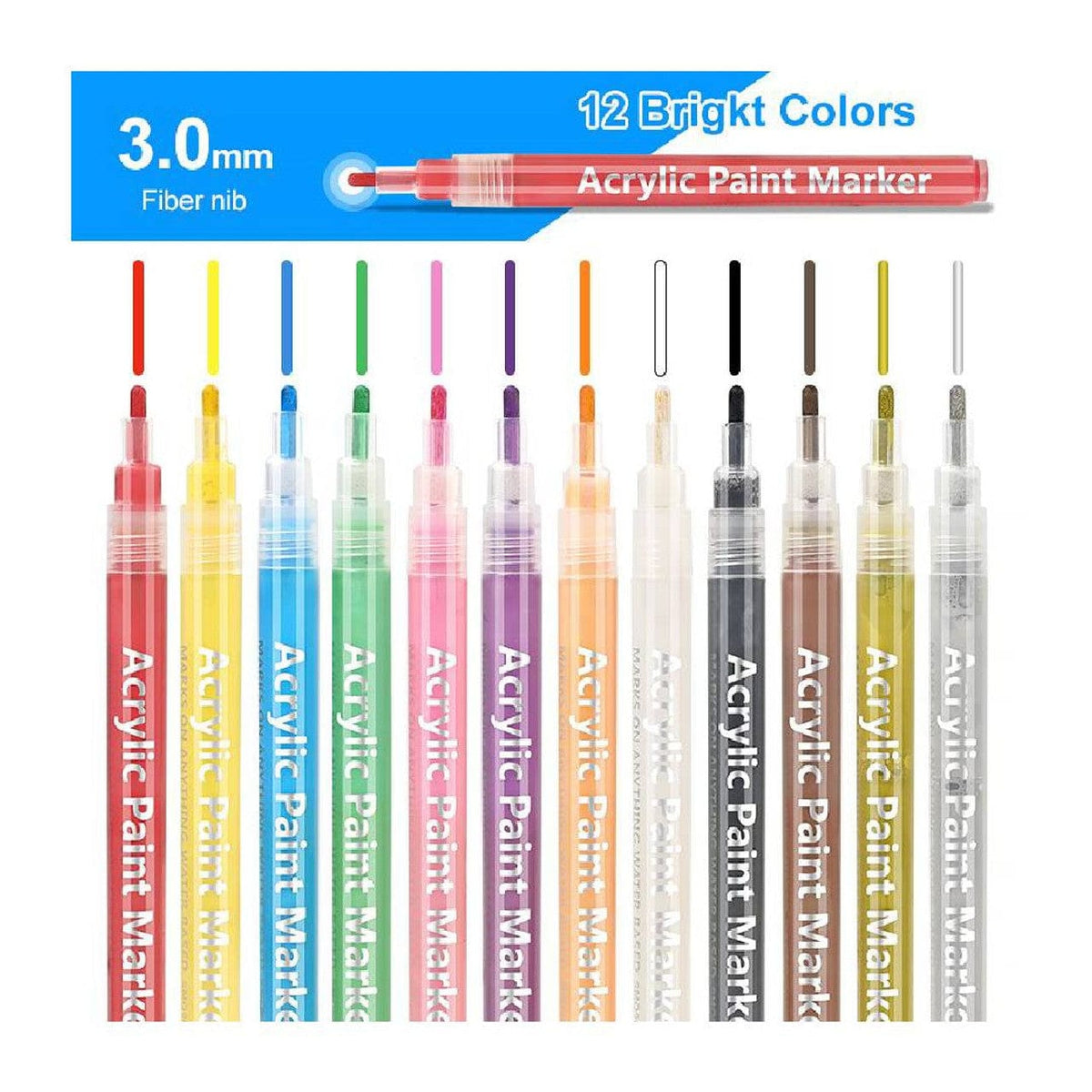 The Art Journey Tech & Office The Art Journey 12 Colour Acrylic Paint Makers Set 3mm Medium Tip ART003