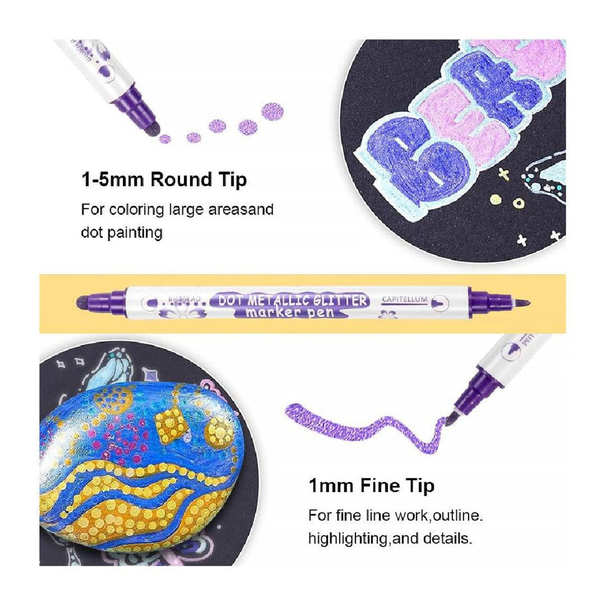 The Art Journey Tech & Office The Art Journey 5pc Dot Metallic Glitter Maker Pen ART006