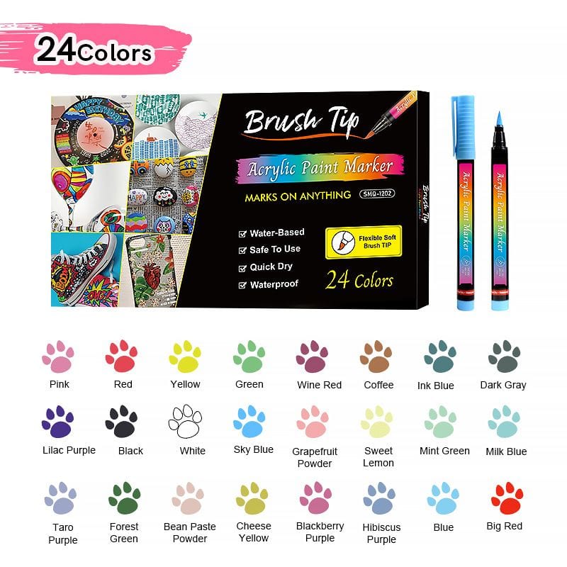 The Art Journey Tech & Office The Art Journey Brush Tip 24 Color Acrylic Paint Marker ART017 (7802282541145)
