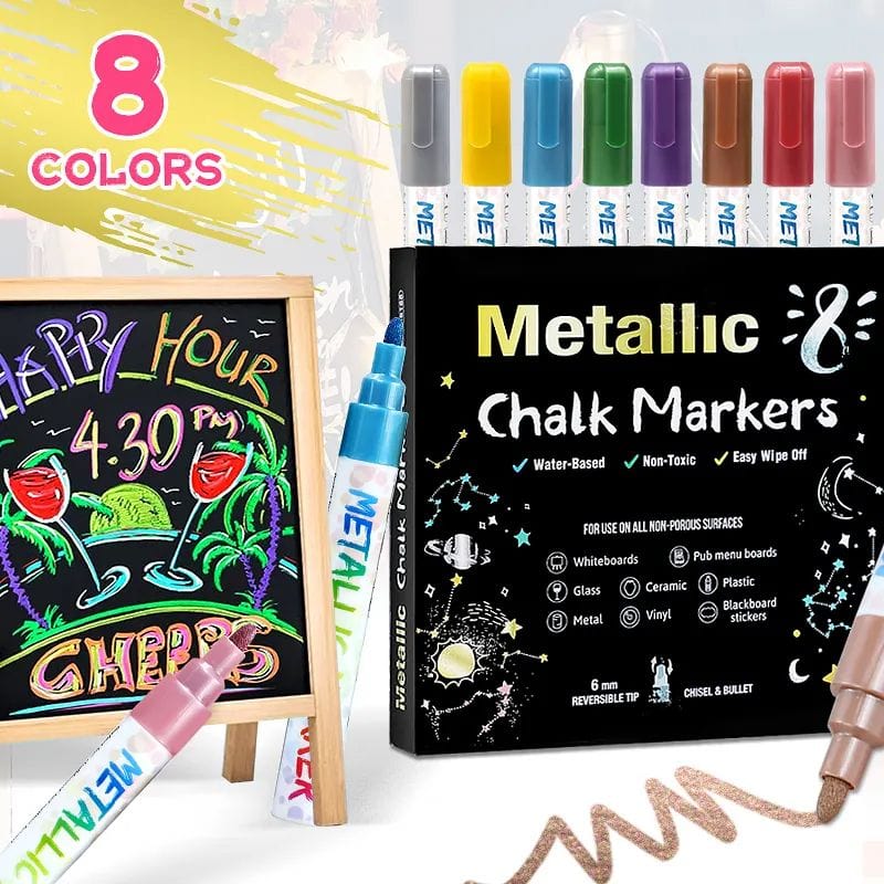 The Art Journey Tech & Office The Art Journey Liquid Metallic Chalk Markers with Reversible Tip 8 Colour Set  ART021 (7802279723097)
