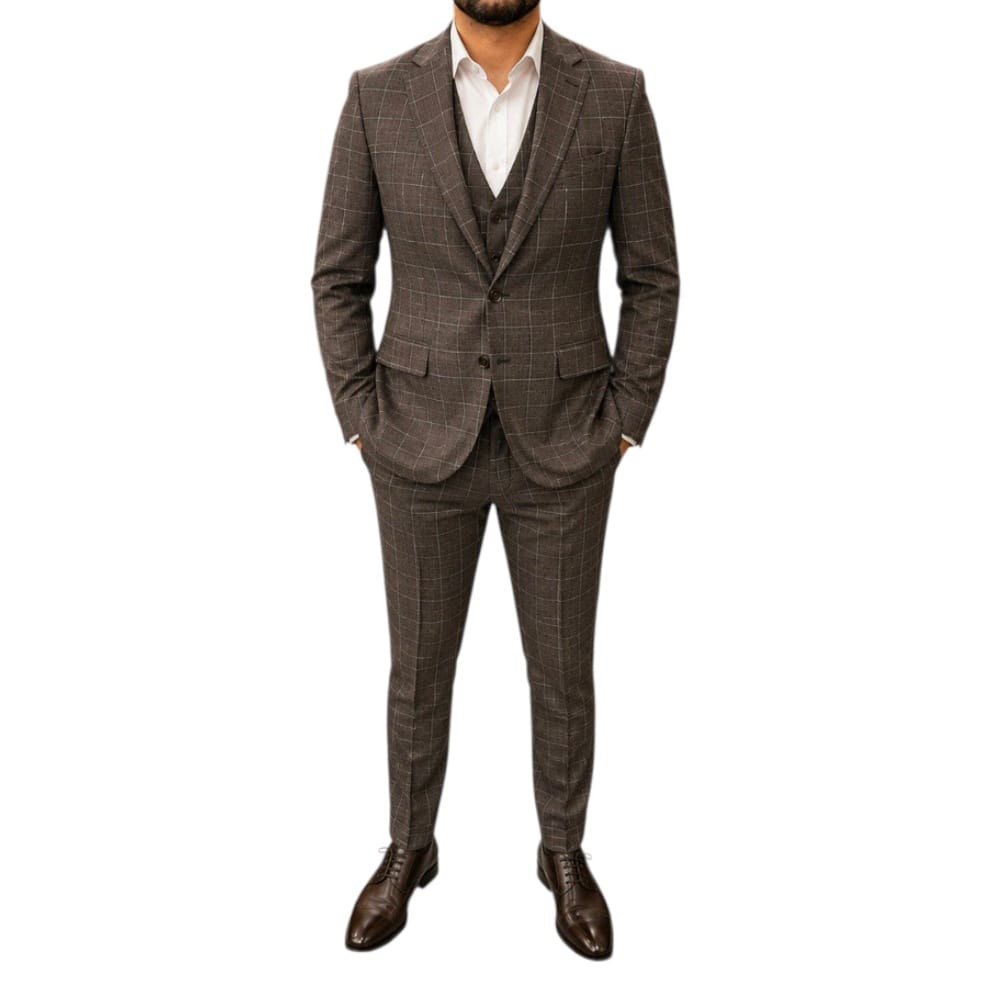 The Marcomen 3 piece suits Marcomen Men’s Brown Check 3-Piece Suit