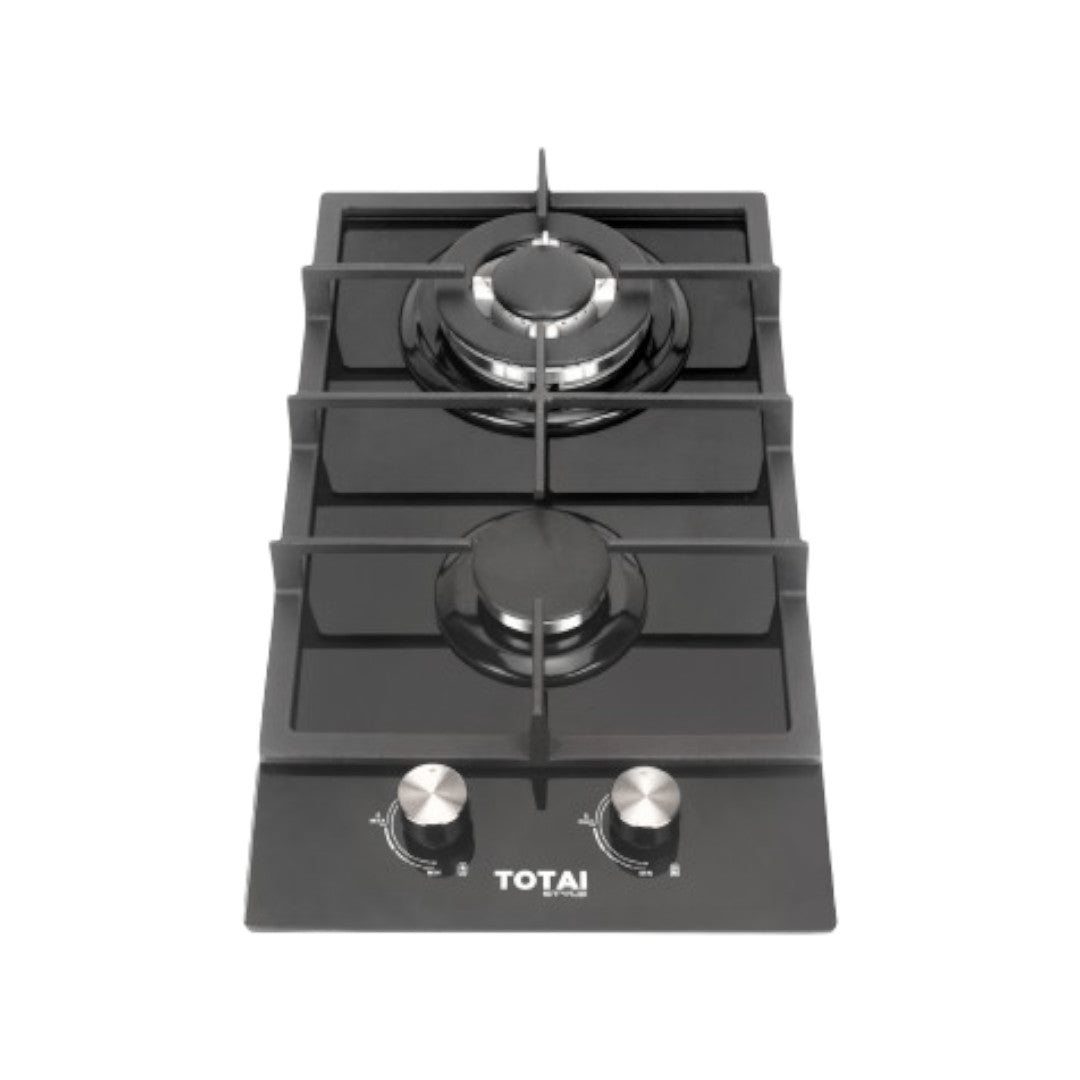 Totai Gas Hob Totai 30Cm Black on Glass 2 Burner Gas Hob 03/TS2BNR-GG (7689236283481)