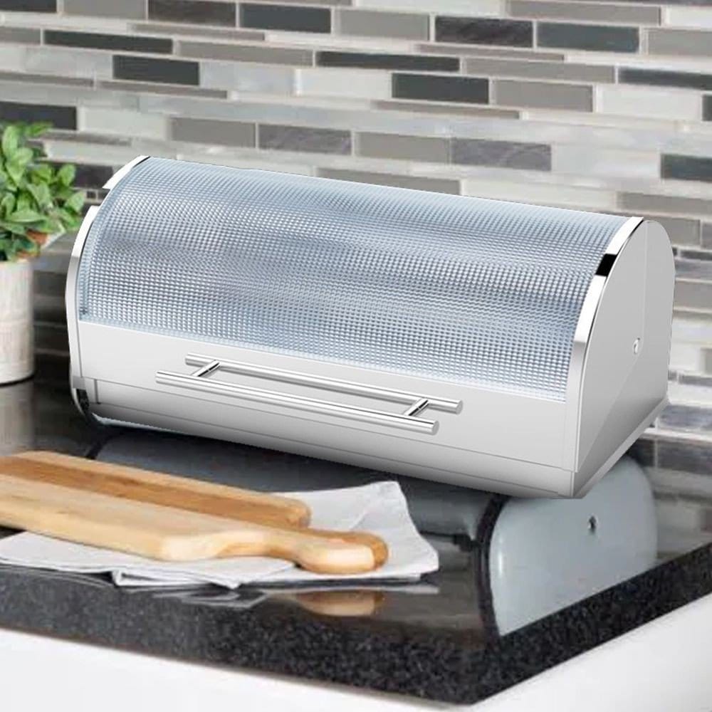 totally home Bread Bin Totally Home Stainless Steel Bread Bin With Hobnail Glass Cover TH61 (7610890059865)