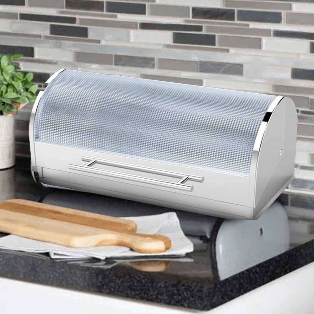 totally home Bread Bin Totally Home Stainless Steel Bread Bin With Hobnail Glass Cover TH61 (7610890059865)