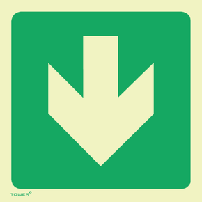 Tower Tech & Office Tower Photoluminescent Green Arrow Down Sign - Green/White 190 x 190mm (7335700725849)