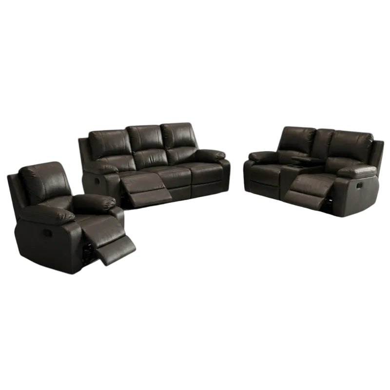 Calgan 3 Piece 5 Action + Console Full Black Leather Lounge Suite