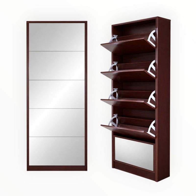 Mirror Shoe Cabinet 5 Tier Double Mahogany.