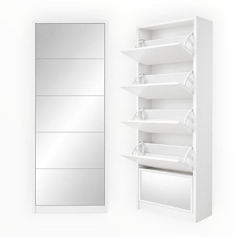 Mirror Shoe Cabinet  5 Tier Double White
