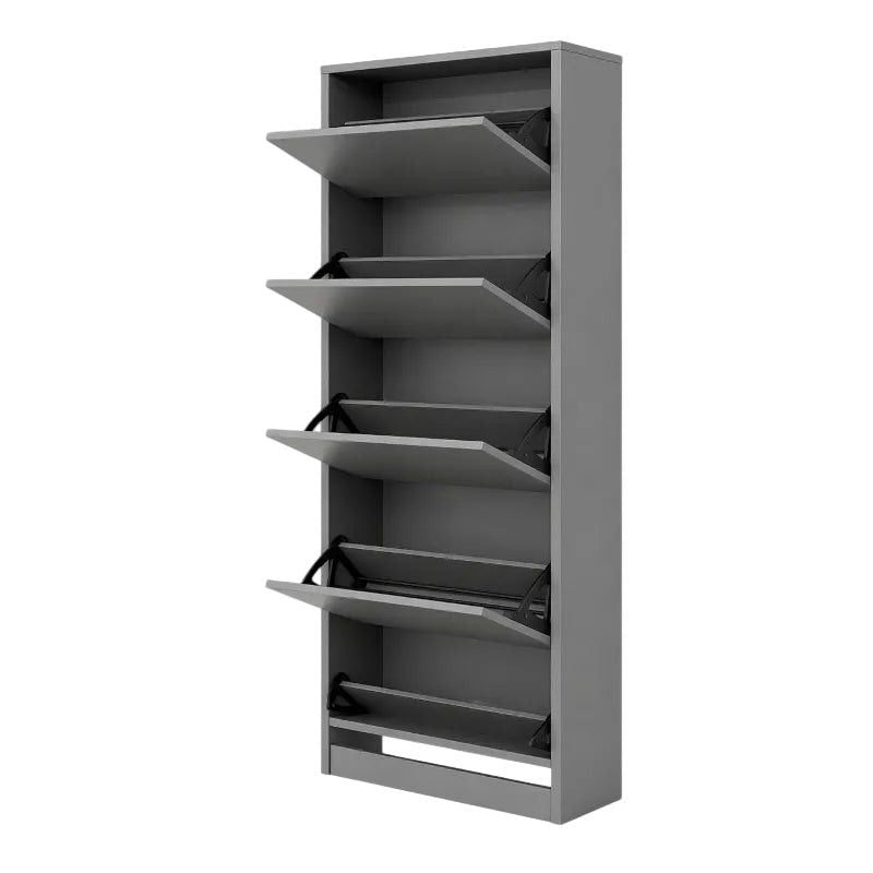 Mirror Shoe Cabinet 5 Tier Single Grey.