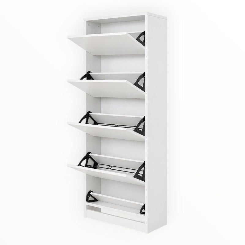 Mirror Shoe Cabinet 5 Tier Single White