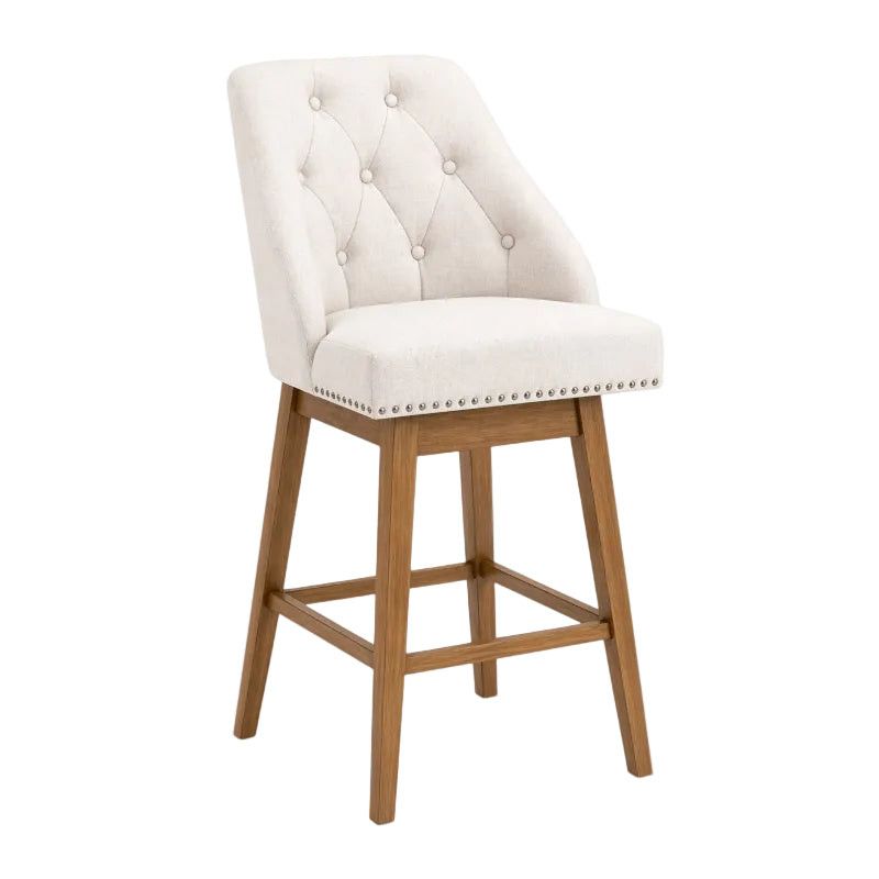Bar Stool Button Swivel Cream linen 30 Inch