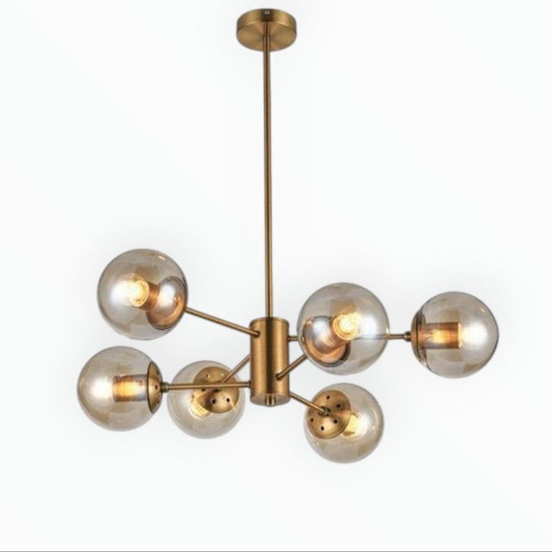 Brightstar CH534/6 GOLD Metal And Amber Glass Chandelier.
