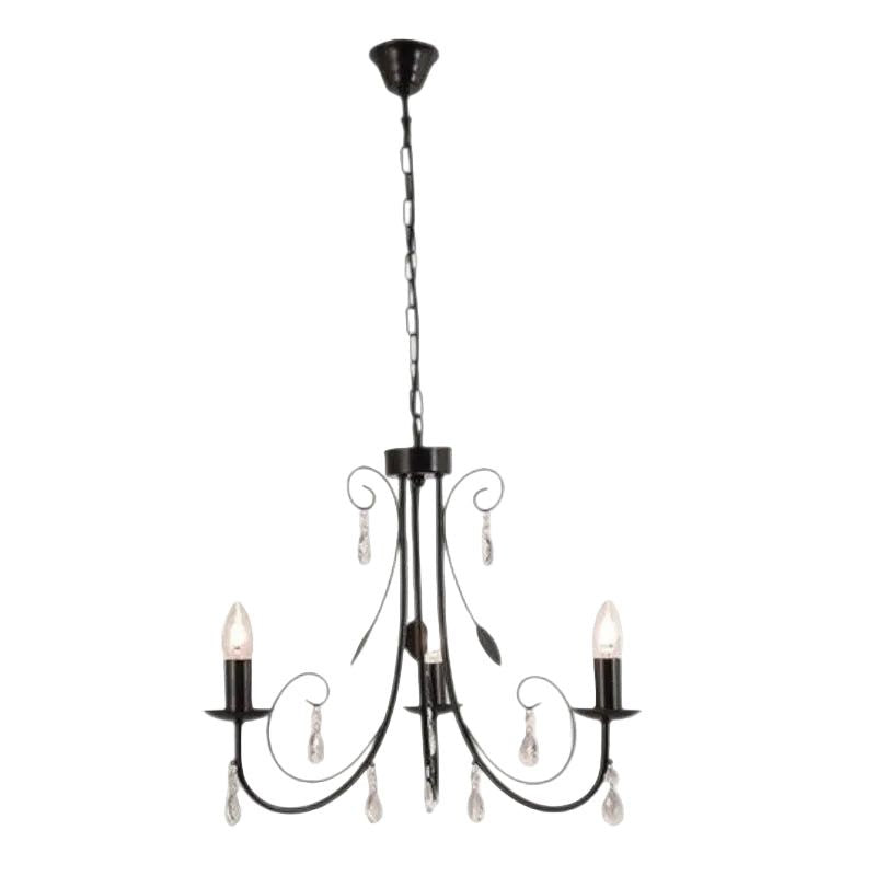 Brightstar CH360/3 BK, CH360/3 FOSSIL Metal Chandelier with Clear Acrylic Crystals (Multiple Colours/Finishes