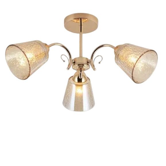 Brightstar CH492/3 GOLD Metal Chandelier with Amber Patterned Glass Gold