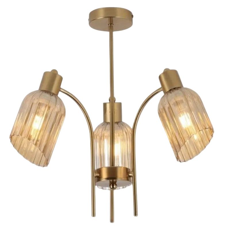 Brightstar CH712/3 GOLD Metal Chandelier with Amber Fluted Glass 3X40W E27 Gold.