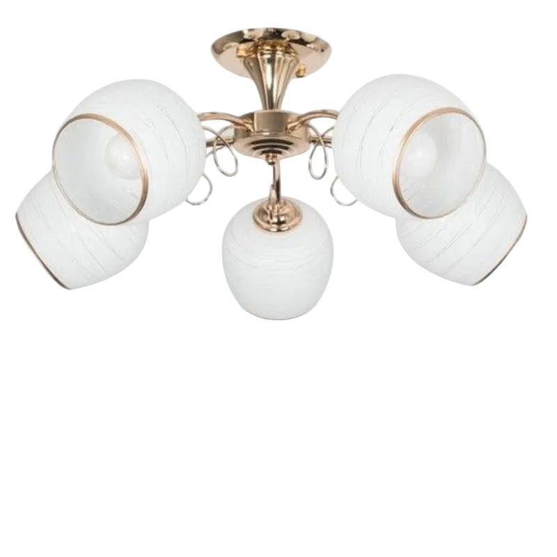 Brightstar CH491/5 GOLD Metal Chandelier with White Patterned Glass Gold.