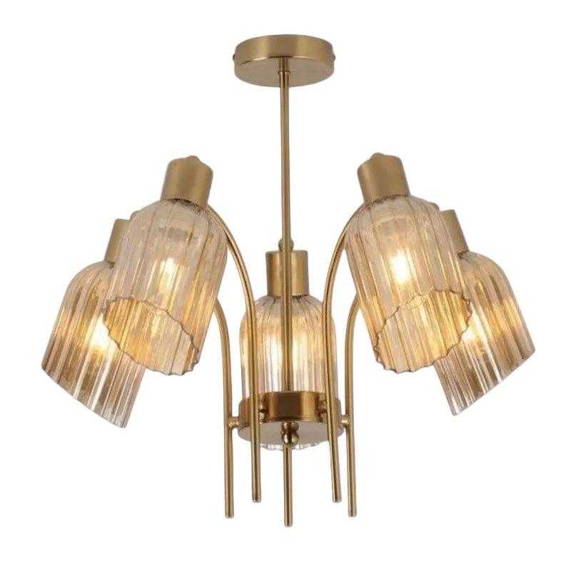 Brightstar CH713/5 GOLD Metal Chandelier with Amber Fluted Glass 5X40W E27 Gold.