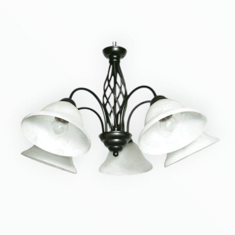 Brightstar CH1032/5 BLACK Metal Chandelier with Alabaster Glass.