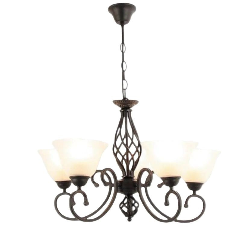 Brightstar CH374/5 BK Metal Chandelier with Alabaster Glass.