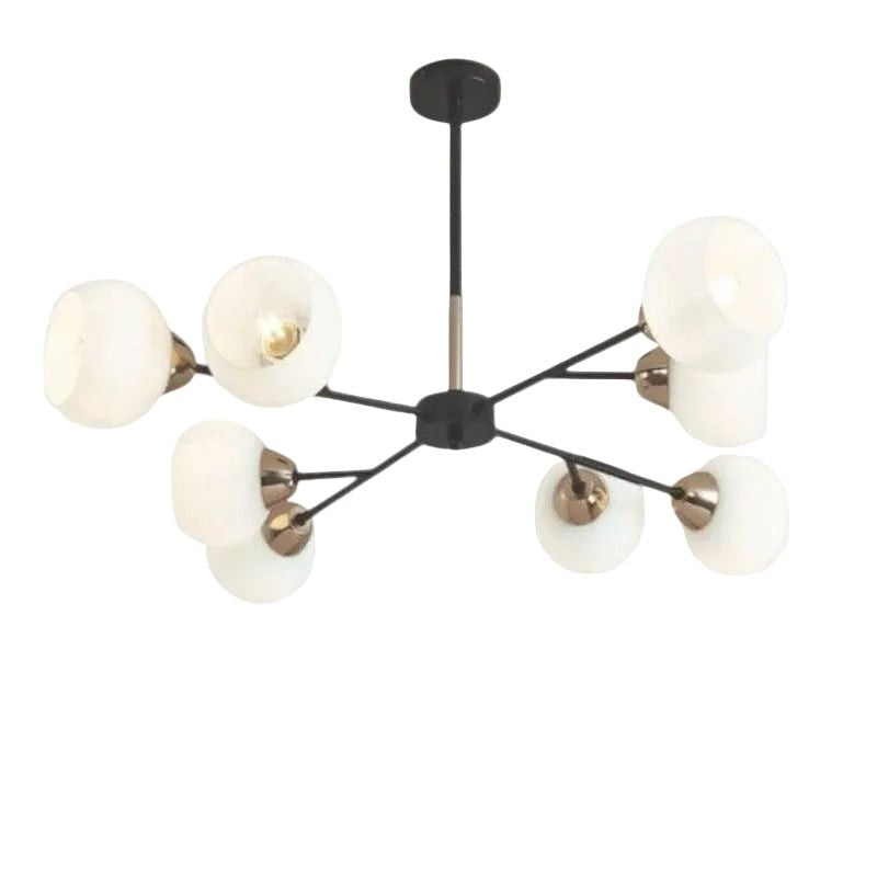 Brightstar CH509/8 BK/GD Metal Chandelier with White Glass Black and Gold.