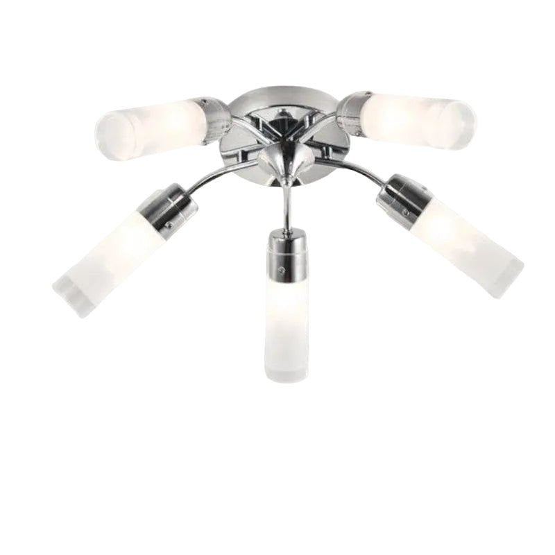 Brightstar CH488/5 CHROME Polished Chrome Chandelier with Frosted Glass.