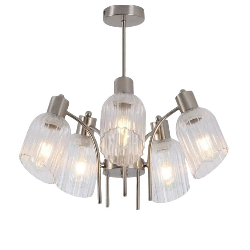 Brightstar CH711/5 SATIN Satin Chrome Chandelier with Clear Fluted Glass 5X40W Es.
