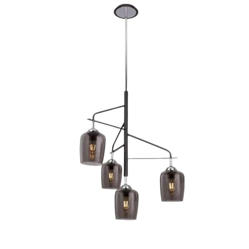 Brightstar CH246/4 BLACK Polished Chrome Chandelier with Metal and Smoke Colour Glass.