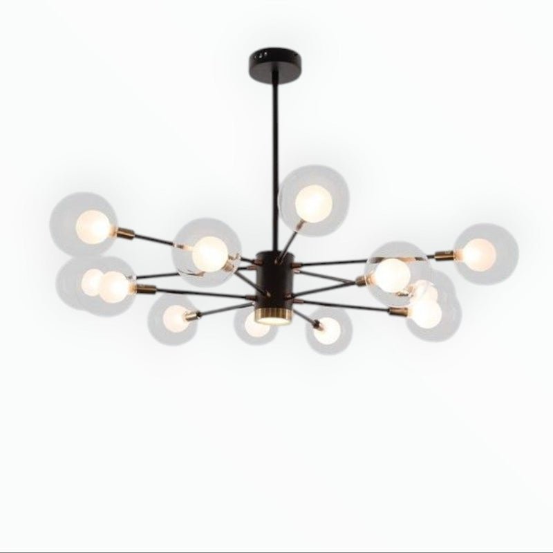 Brightstar CH254/12 BK/GOLD Black and Gold Metal Chandelier with Clear Outer Glass and White Inner Glass
