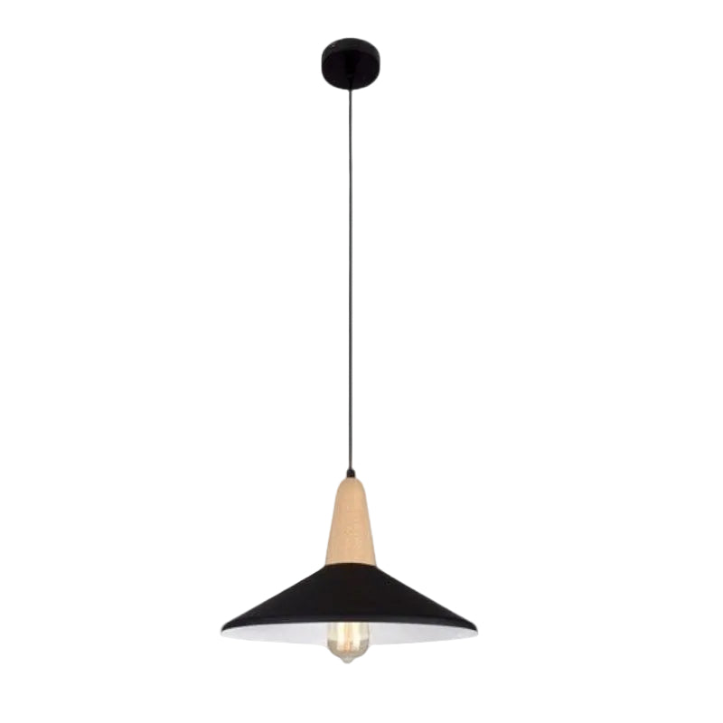 Brightstar PEN372 BLACK Metal and Wood Pendant with Black Metal Shade.