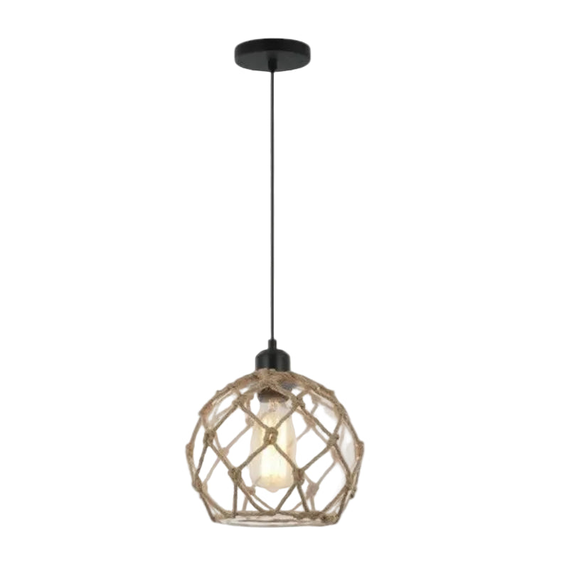 Brightstar PEN846 BLACK Metal Pendant with Clear Glass and Rope Matt Black