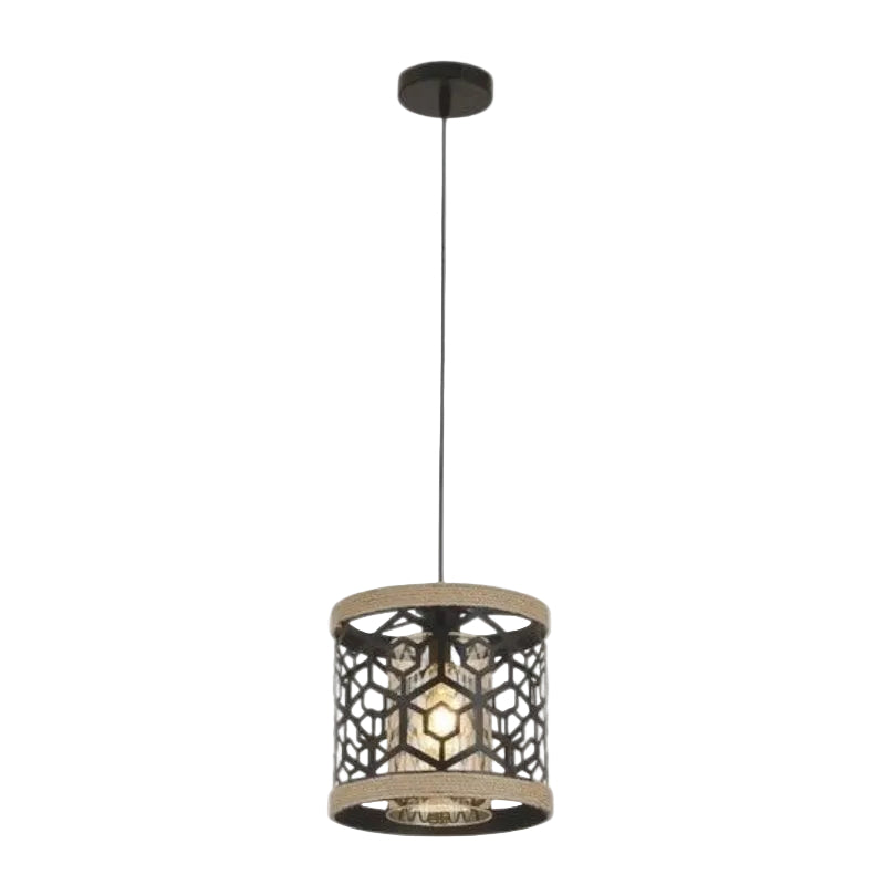Brightstar PEN860 ROPE Metal and Rope Pendant with Amber Inner Glass.