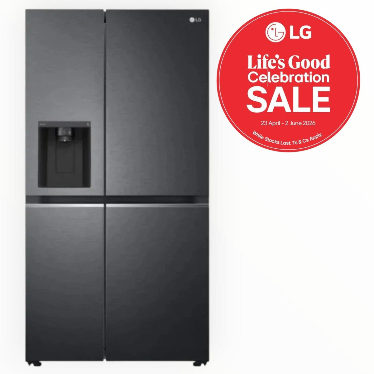 LG 611Lt Matt Black Steel Side by Side Refrigerator  GC-L257SQSL.AMCQESA.