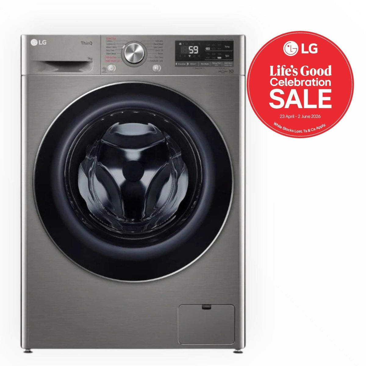 LG 9kg Vivace Platinum Silver AI Direct Drive Front Loader F2V5FYPYP.APTQESA.