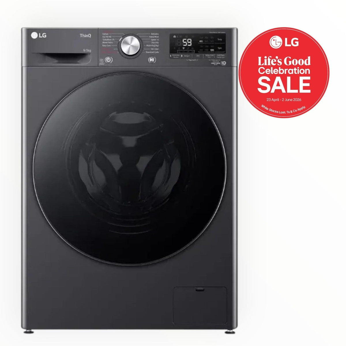 LG 9/5kg Middle Black Washer Dryer Combo with AI DD™ & Steam F2V5FRPYJ.AMBQESA.