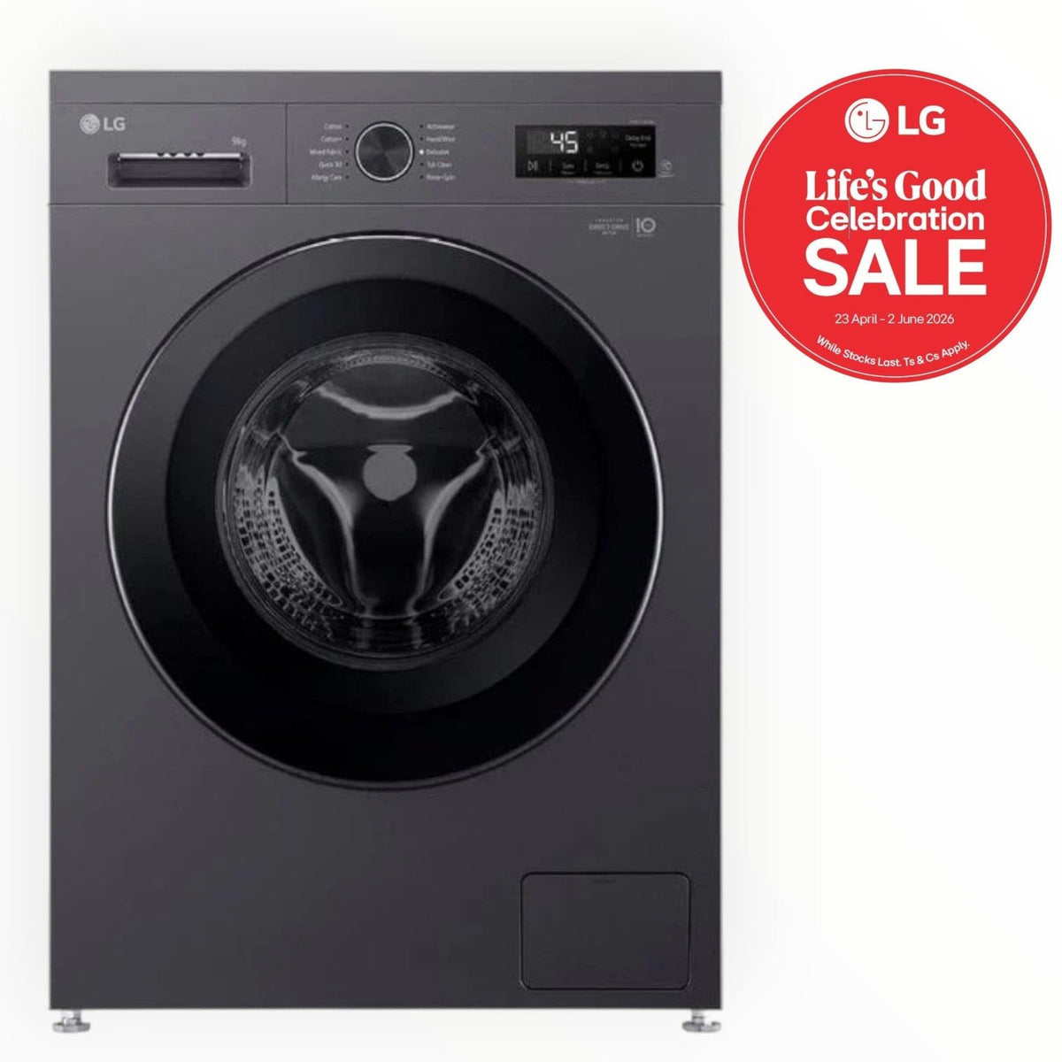 LG 9kg Middle Black Front Loader Washing Machine  F2Y1VYP6J.AMBQESA.