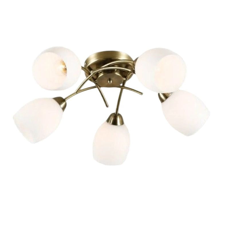 Brightstar CH489/5 ANTIQUE Metal Chandelier with White Glass Antique Brass.