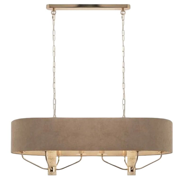 Brightstar CH706 BROWN Metal Chandelier 8 x E14 with Beige Fabric Shade Champagne Gold.