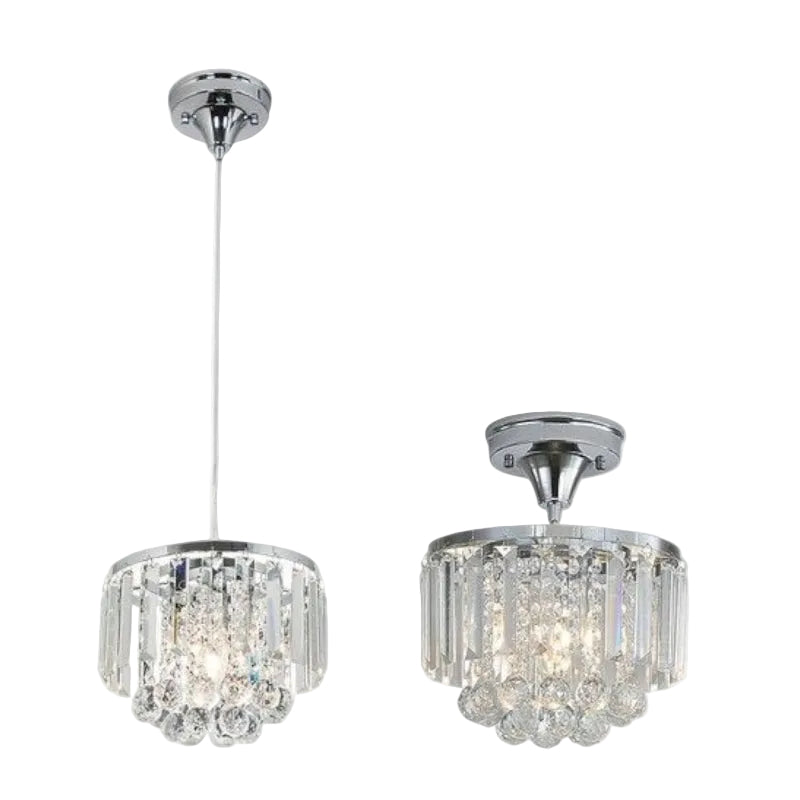 Brightstar PEN827 CHROME 2 in 1 Pendant and Ceiling Light Polished Chrome and Crystal Fitting with Clear Cable Chrome