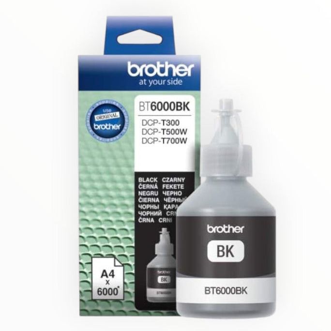 Brother BT5000 Colour Ink Bottles and BTD60BK Black Ink Bottle.