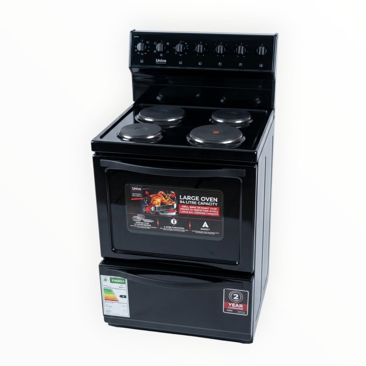 Univa 60cm 4 Plate Black Stove U116B