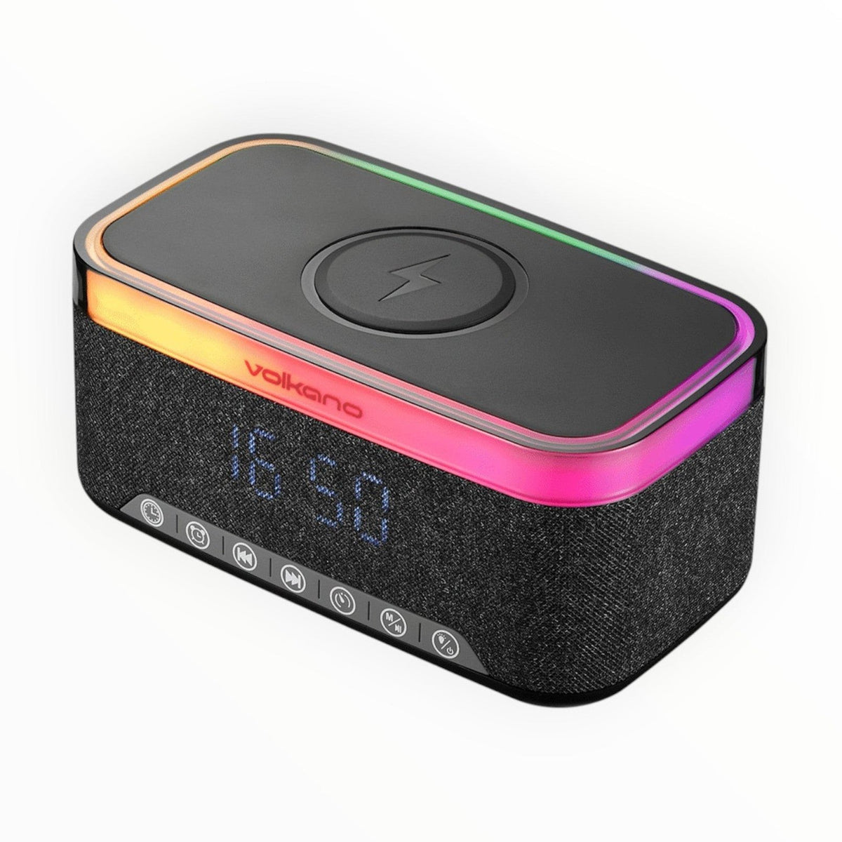 Volkano Radiant 2 Alarm Clock, Bluetooth Speaker with Wireless Charger & FM VK-3135-BK.