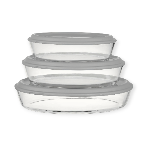 CH Round Glass Casserole Grey 3 Piece CH1231