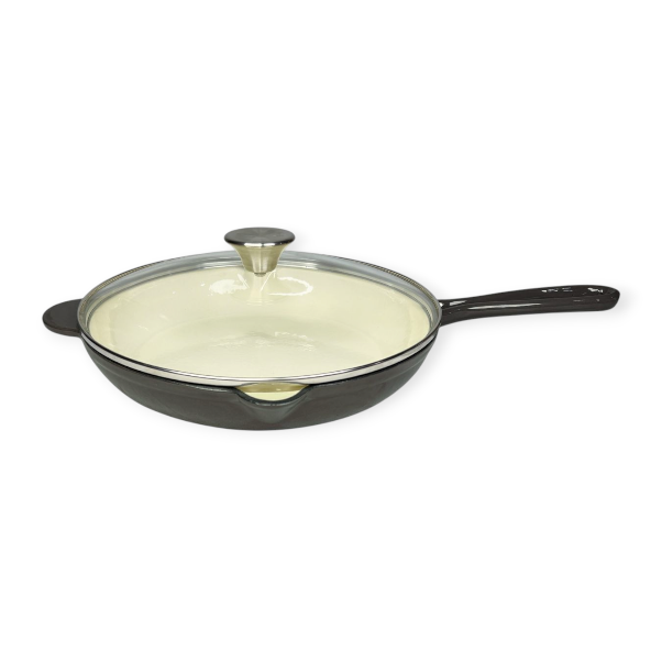 CH Cast Iron Frying Pan With Glass Lid 27cm Grey CH1289.